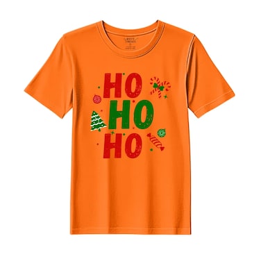 BYFT Threads XL Orange Polycotton T-Shirt - Christmas "Ho Ho Ho toffee" Printed Design, Premium Holiday Collection