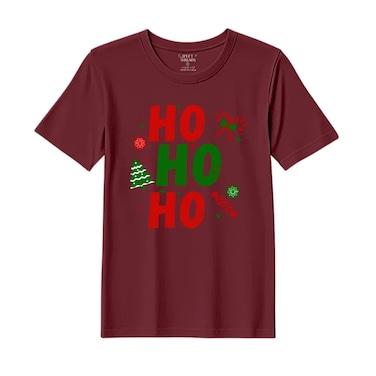 BYFT Threads Medium Pomegranate Polycotton T-Shirt - Christmas "Ho Ho Ho toffee" Printed Design, Premium Holiday Collection