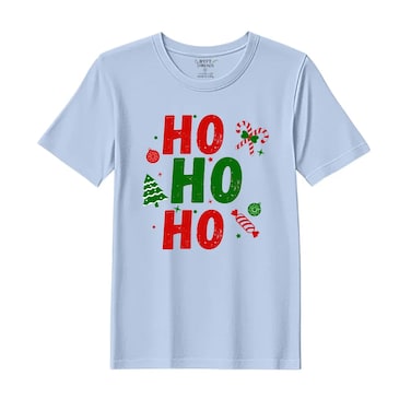 BYFT Threads XL Sky Blue Polycotton T-Shirt - Christmas "Ho Ho Ho toffee" Printed Design, Premium Holiday Collection