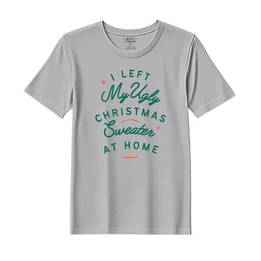 BYFT Threads XXL Grey Polycotton T-Shirt - Christmas "I left my ugly Christmas sweater at home" Printed Design, Premium Holiday Collection