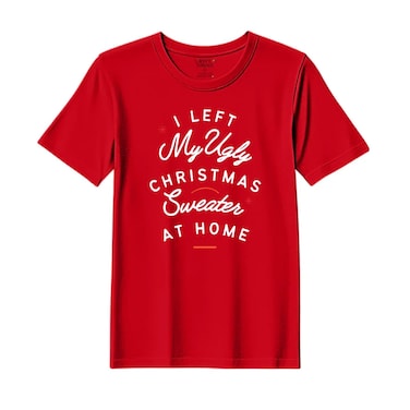 BYFT Threads XL Red Polycotton T-Shirt - Christmas "I left my ugly Christmas sweater at home" Printed Design, Premium Holiday Collection