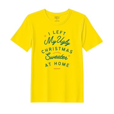 BYFT Threads Large Yellow Polycotton T-Shirt - Christmas "I left my ugly Christmas sweater at home" Printed Design, Premium Holiday Collection