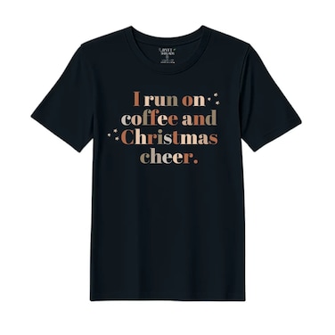 BYFT Threads XXL Black Polycotton T-Shirt - Christmas "I run of Coffee and Christmas Cheer" Printed Design, Premium Holiday Collection
