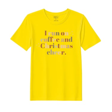 BYFT Threads Medium Yellow Polycotton T-Shirt - Christmas "I run of Coffee and Christmas Cheer" Printed Design, Premium Holiday Collection