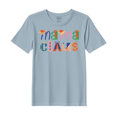 BYFT Threads Medium Baby Blue Polycotton T-Shirt - Christmas "Mama Claus" Printed Design, Premium Holiday Collection