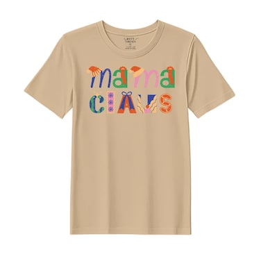 BYFT Threads Medium Beige Polycotton T-Shirt - Christmas "Mama Claus" Printed Design, Premium Holiday Collection