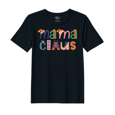 BYFT Threads XXL Black Polycotton T-Shirt - Christmas "Mama Claus" Printed Design, Premium Holiday Collection