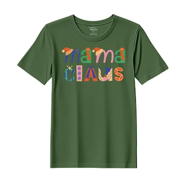 BYFT Threads Medium Forest ELF Green Polycotton T-Shirt - Christmas "Mama Claus" Printed Design, Premium Holiday Collection