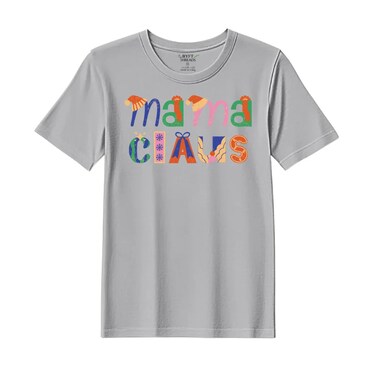 BYFT Threads XL Grey Polycotton T-Shirt - Christmas "Mama Claus" Printed Design, Premium Holiday Collection