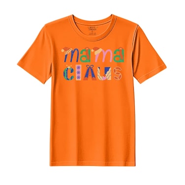 BYFT Threads Medium Orange Polycotton T-Shirt - Christmas "Mama Claus" Printed Design, Premium Holiday Collection