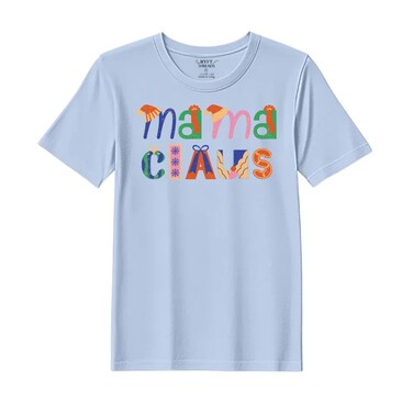 BYFT Threads XXL Sky Blue Polycotton T-Shirt - Christmas "Mama Claus" Printed Design, Premium Holiday Collection