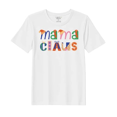 BYFT Threads XL White Polycotton T-Shirt - Christmas "Mama Claus" Printed Design, Premium Holiday Collection