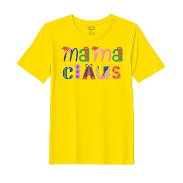 BYFT Threads XL Yellow Polycotton T-Shirt - Christmas "Mama Claus" Printed Design, Premium Holiday Collection