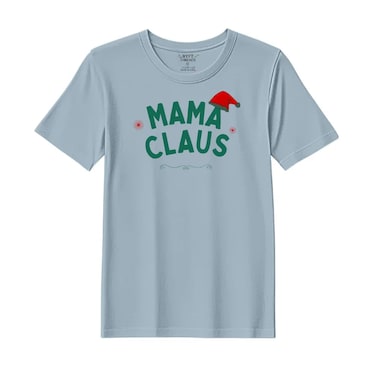 BYFT Threads XXL Baby Blue Polycotton T-Shirt - Christmas "Mama Claus Hat" Printed Design, Premium Holiday Collection