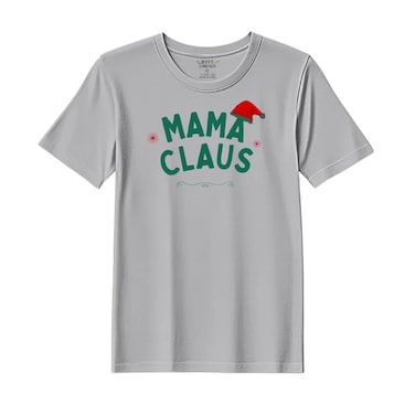 BYFT Threads XL Grey Polycotton T-Shirt - Christmas "Mama Claus Hat" Printed Design, Premium Holiday Collection