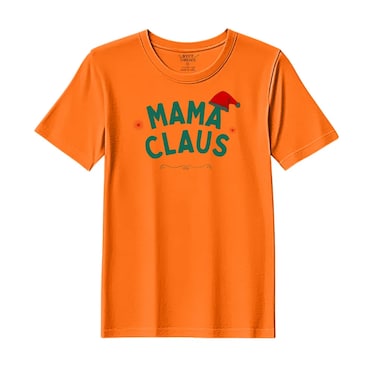 BYFT Threads XL Orange Polycotton T-Shirt - Christmas "Mama Claus Hat" Printed Design, Premium Holiday Collection