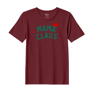 BYFT Threads Medium Pomegranate Polycotton T-Shirt - Christmas "Mama Claus Hat" Printed Design, Premium Holiday Collection