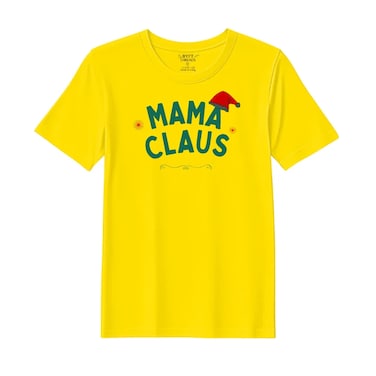 BYFT Threads Large Yellow Polycotton T-Shirt - Christmas "Mama Claus Hat" Printed Design, Premium Holiday Collection
