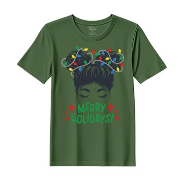 BYFT Threads XXL Forest ELF Green Polycotton T-Shirt - Christmas "Merry Holidays" Printed Design, Premium Holiday Collection