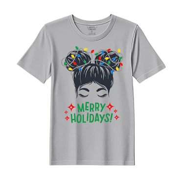 BYFT Threads XL Grey Polycotton T-Shirt - Christmas "Merry Holidays" Printed Design, Premium Holiday Collection