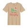BYFT Threads Medium Beige Polycotton T-Shirt - Christmas "Nice untill proven Naughty" Printed Design, Premium Holiday Collection
