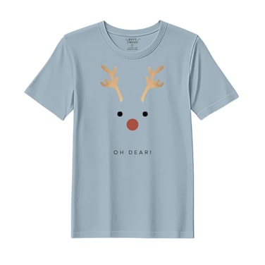 BYFT Threads Large Baby Blue Polycotton T-Shirt - Christmas "Oh dear" Printed Design, Premium Holiday Collection