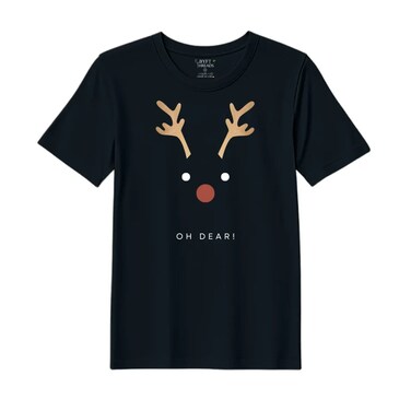 BYFT Threads Large Black Polycotton T-Shirt - Christmas "Oh dear" Printed Design, Premium Holiday Collection