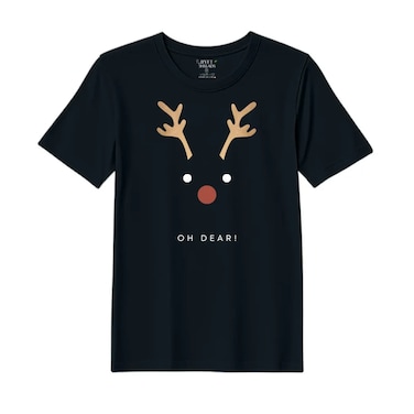 BYFT Threads XXL Black Polycotton T-Shirt - Christmas "Oh dear" Printed Design, Premium Holiday Collection