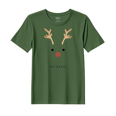 BYFT Threads Medium Forest ELF Green Polycotton T-Shirt - Christmas "Oh dear" Printed Design, Premium Holiday Collection