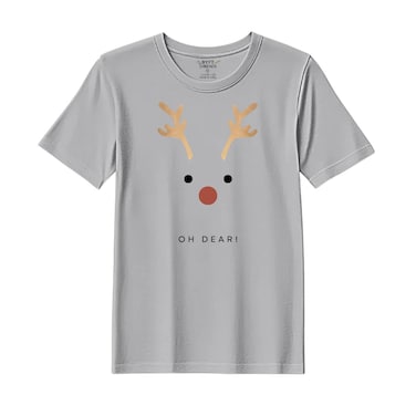 BYFT Threads Medium Grey Polycotton T-Shirt - Christmas "Oh dear" Printed Design, Premium Holiday Collection