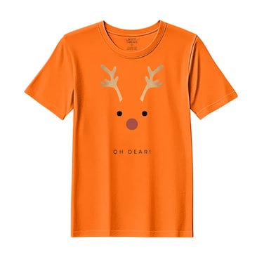 BYFT Threads XXL Orange Polycotton T-Shirt - Christmas "Oh dear" Printed Design, Premium Holiday Collection