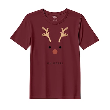 BYFT Threads XL Pomegranate Polycotton T-Shirt - Christmas "Oh dear" Printed Design, Premium Holiday Collection