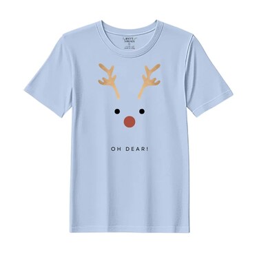 BYFT Threads Medium Sky Blue Polycotton T-Shirt - Christmas "Oh dear" Printed Design, Premium Holiday Collection