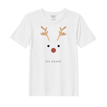 BYFT Threads XL White Polycotton T-Shirt - Christmas "Oh dear" Printed Design, Premium Holiday Collection