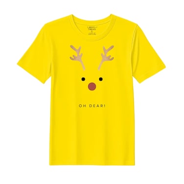 BYFT Threads Large Yellow Polycotton T-Shirt - Christmas "Oh dear" Printed Design, Premium Holiday Collection