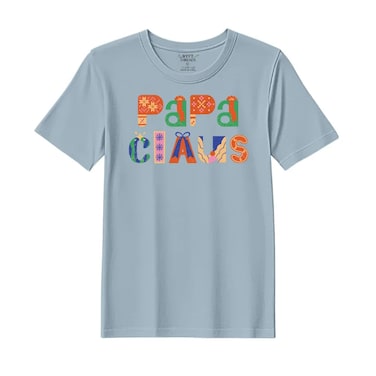 BYFT Threads Medium Baby Blue Polycotton T-Shirt - Christmas "Papa Claus" Printed Design, Premium Holiday Collection