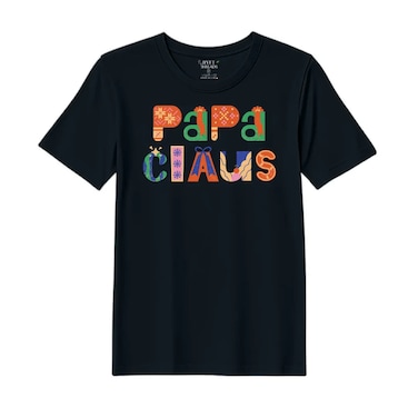 BYFT Threads XL Black Polycotton T-Shirt - Christmas "Papa Claus" Printed Design, Premium Holiday Collection
