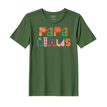 BYFT Threads XXL Forest ELF Green Polycotton T-Shirt - Christmas "Papa Claus" Printed Design, Premium Holiday Collection