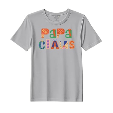 BYFT Threads Large Grey Polycotton T-Shirt - Christmas "Papa Claus" Printed Design, Premium Holiday Collection