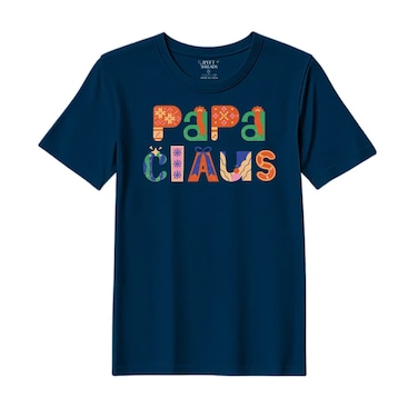 BYFT Threads Large Navy Blue Polycotton T-Shirt - Christmas "Papa Claus" Printed Design, Premium Holiday Collection