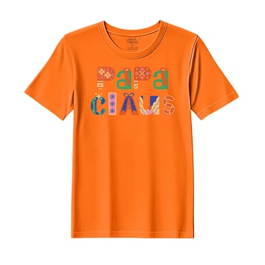 BYFT Threads XL Orange Polycotton T-Shirt - Christmas "Papa Claus" Printed Design, Premium Holiday Collection