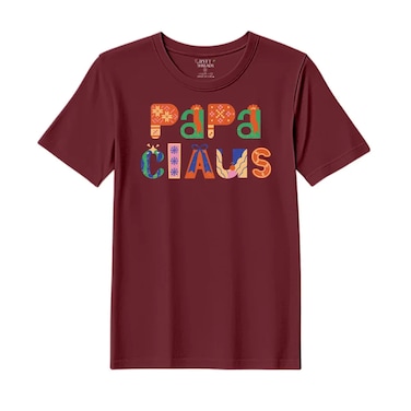 BYFT Threads Medium Pomegranate Polycotton T-Shirt - Christmas "Papa Claus" Printed Design, Premium Holiday Collection