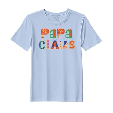 BYFT Threads XL Sky Blue Polycotton T-Shirt - Christmas "Papa Claus" Printed Design, Premium Holiday Collection