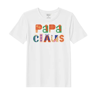 BYFT Threads XL White Polycotton T-Shirt - Christmas "Papa Claus" Printed Design, Premium Holiday Collection