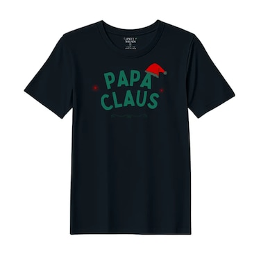 BYFT Threads Medium Black Polycotton T-Shirt - Christmas "Papa Claus Hat" Printed Design, Premium Holiday Collection