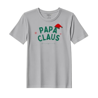 BYFT Threads Medium Grey Polycotton T-Shirt - Christmas "Papa Claus Hat" Printed Design, Premium Holiday Collection