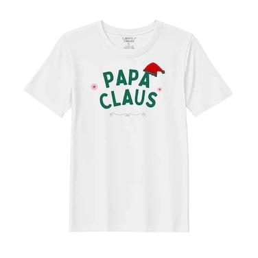 BYFT Threads Large White Polycotton T-Shirt - Christmas "Papa Claus Hat" Printed Design, Premium Holiday Collection
