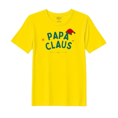BYFT Threads Large Yellow Polycotton T-Shirt - Christmas "Papa Claus Hat" Printed Design, Premium Holiday Collection