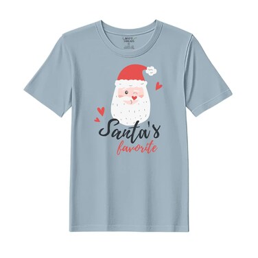 BYFT Threads Large Baby Blue Polycotton T-Shirt - Christmas "Santa's Favorite" Printed Design, Premium Holiday Collection