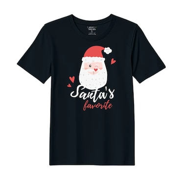 BYFT Threads XXL Black Polycotton T-Shirt - Christmas "Santa's Favorite" Printed Design, Premium Holiday Collection